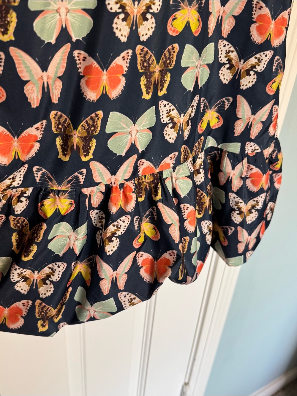 Maeve Butterfly Mod Mini Dress Navy Print Ruffle-Hem Dress pockets 6p petite - Picture 9 of 11